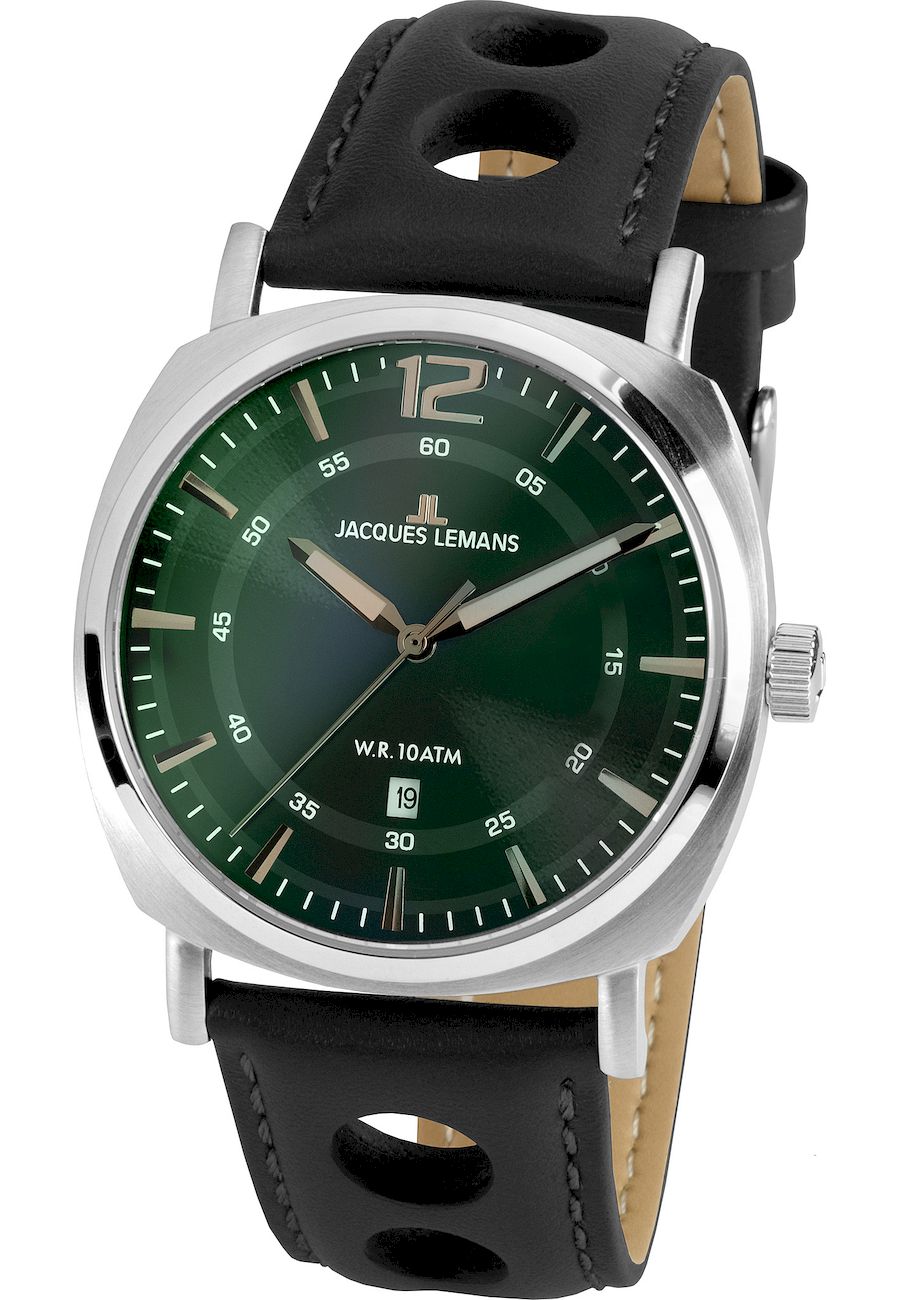 Ceas analogic, Jacques Lemans, 1-1943J, 42 mm, Negru/Verde