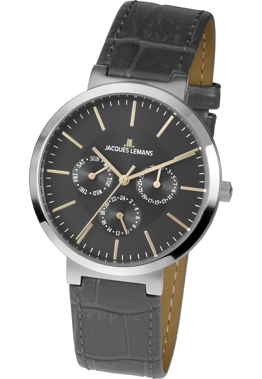 Ceas analogic, Jacques Lemans, 1-1950D, 38 mm, Argintiu/Gri