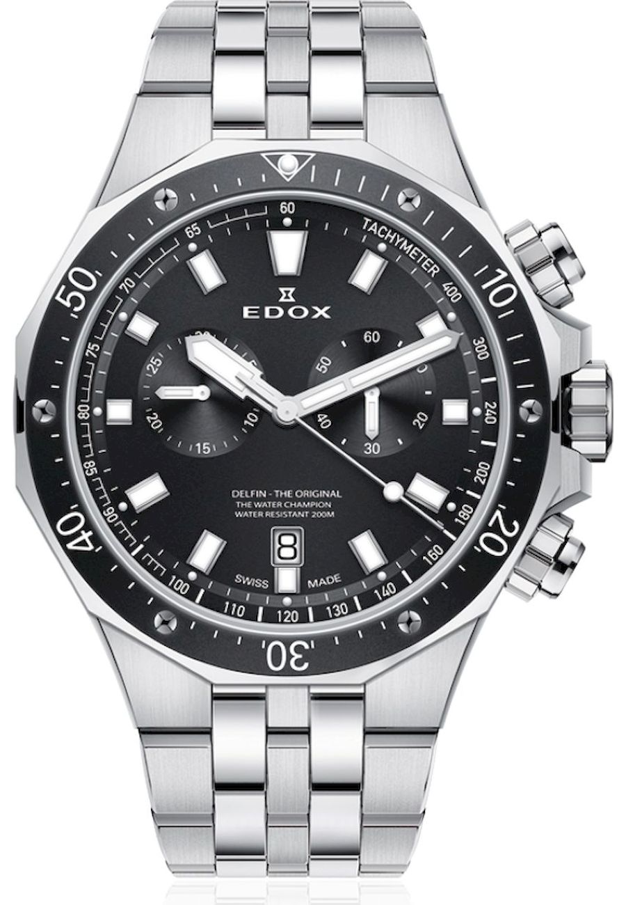 Ceas analogic barbatesc, Edox, 101093MNIN, 43 mm, Argintiu/Negru