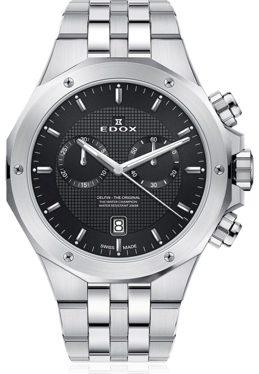 Ceas analogic barbatesc, Edox, 101103MNIN, 43 mm, Argintiu/Negru