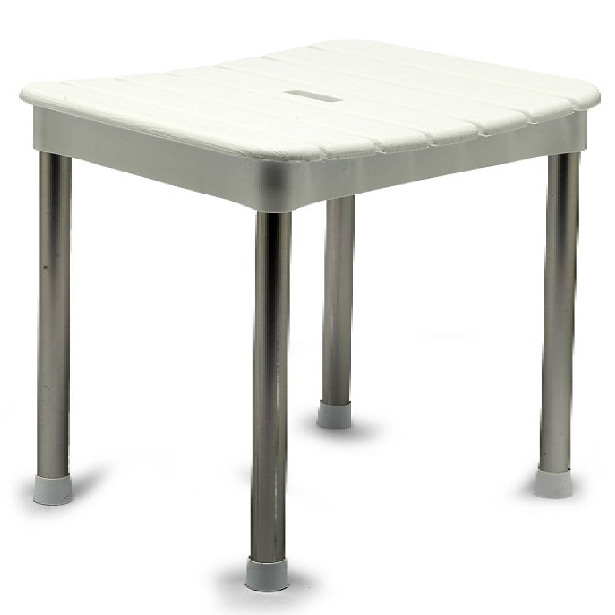 Scaun pentru baie, tip taburet, antiderapant, din aluminiu, pana la 100 kg, Alb