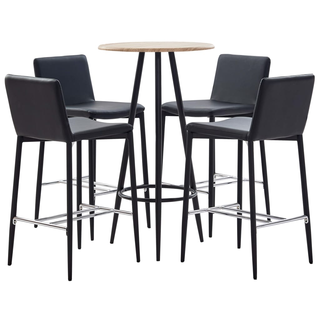 Set 5 piese mobilier de bar, masa cu 4 scaune, vidaXL, Piele ecologica/MDF/Otel, 60 x 107,5 cm, Negru/Maro