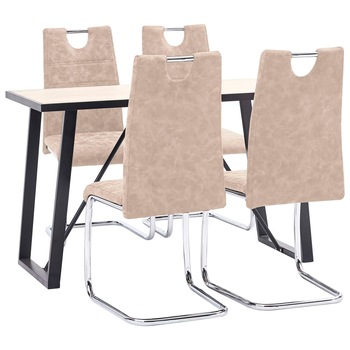 Set 5 piese masa cu 4 scaune consola de bucatarie, vidaXL, Lemn stejar/Piele artificiala/Otel, 120 x 60 x 75 cm, Crem Set 5 piese masa cu 4 scaune consola de bucatarie, vidaXL, Lemn stejar/Piele artificiala/Otel, 120 x 60 x 75 cm, Crem