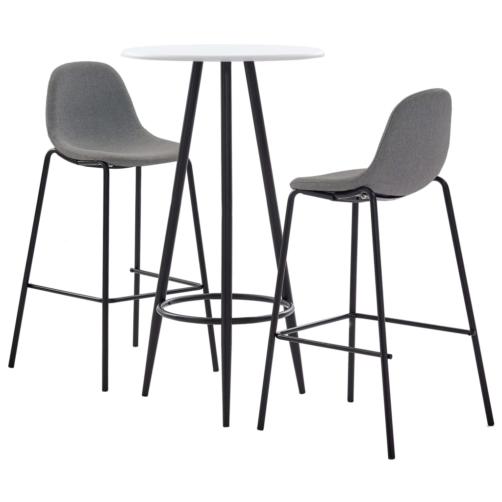 Set 3 piese mobilier de bar, masa cu 2 scaune, vidaXL, Textil/MDF/Otel, 60 x 107,5 cm, Maro/Alb