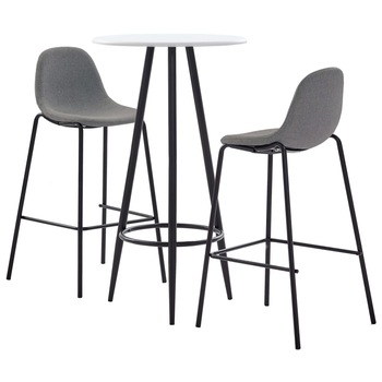 Set 3 piese mobilier de bar, masa cu 2 scaune, vidaXL, Textil/MDF/Otel, 60 x 107,5 cm, Maro/Alb Set 3 piese mobilier de bar, masa cu 2 scaune, vidaXL, Textil/MDF/Otel, 60 x 107,5 cm, Maro/Alb