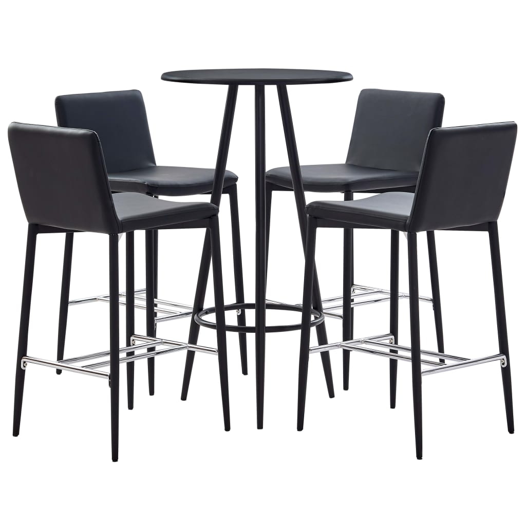 Set 5 piese mobilier de bar, masa cu 4 scaune, vidaXL, Piele ecologica/MDF/Otel, 60 x 107,5 cm, Negru
