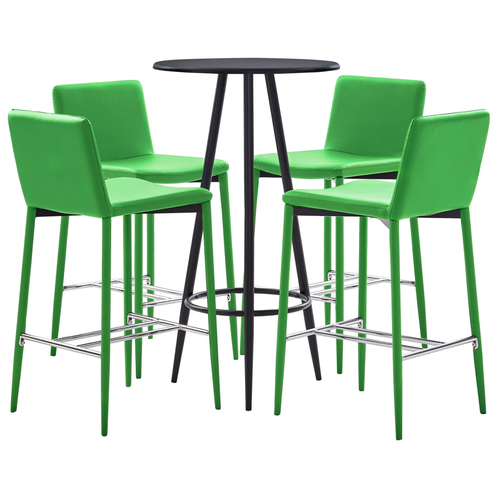 Set 5 piese mobilier de bar, masa cu 4 scaune, vidaXL, Piele ecologica/MDF/Otel, 60 x 107,5 cm, Verde/Negru
