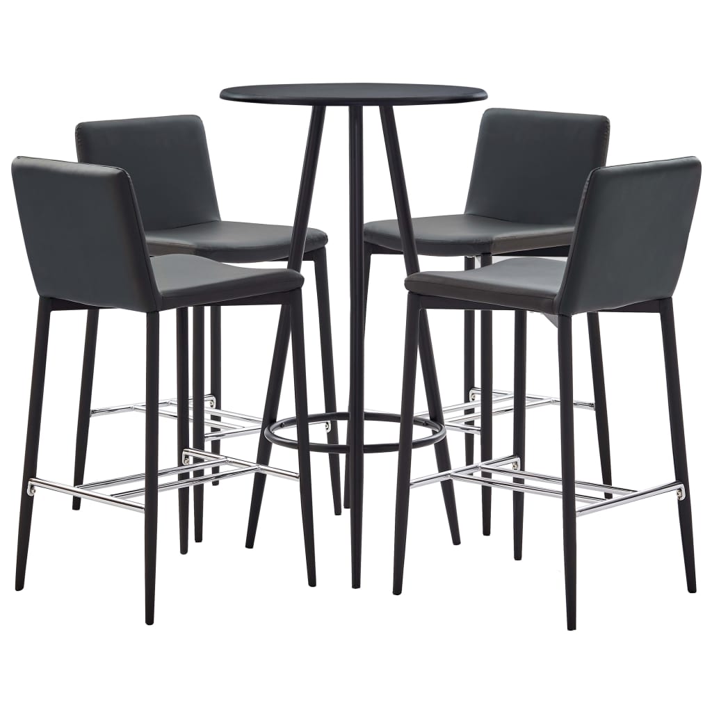 Set 5 piese mobilier de bar, masa cu 4 scaune, vidaXL, Piele ecologica/MDF/Otel, 60 x 107,5 cm, Gri inchis/Negru