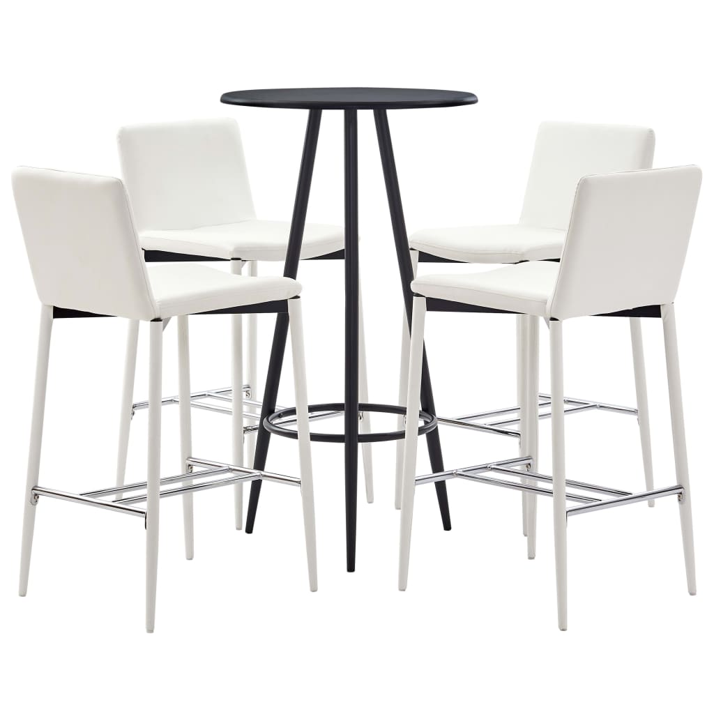 Set 5 piese mobilier de bar, masa cu 4 scaune, vidaXL, Piele ecologica/MDF/Otel, 60 x 107,5 cm, Alb/Negru