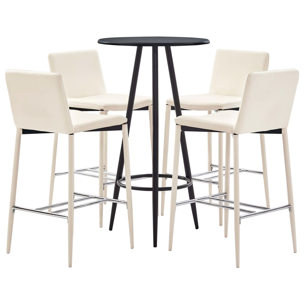 Set 5 piese mobilier de bar, masa cu 4 scaune, vidaXL, Piele ecologica/MDF/Otel, 60 x 107,5 cm, Crem/Negru