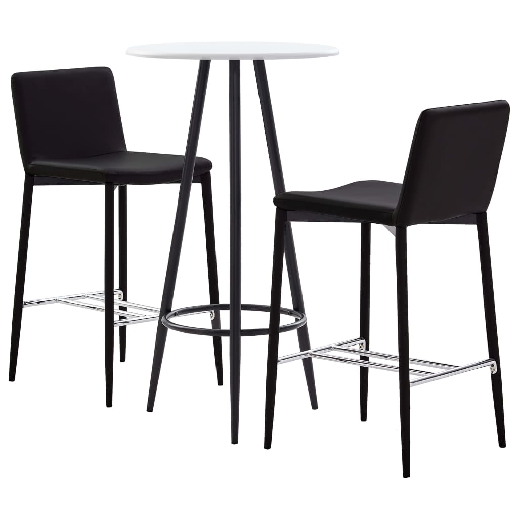 Set 3 piese mobilier de bar, masa cu 3 scaune, vidaXL, Piele ecologica/MDF/Otel, 60 x 107,5 cm, Maro inchis/Alb