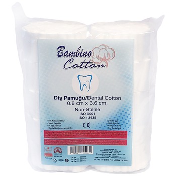 Role de vata hidrofila din bumbac pentru uz stomatologic, Bambino, 8 mm Role de vata hidrofila din bumbac pentru uz stomatologic, Bambino, 8 mm