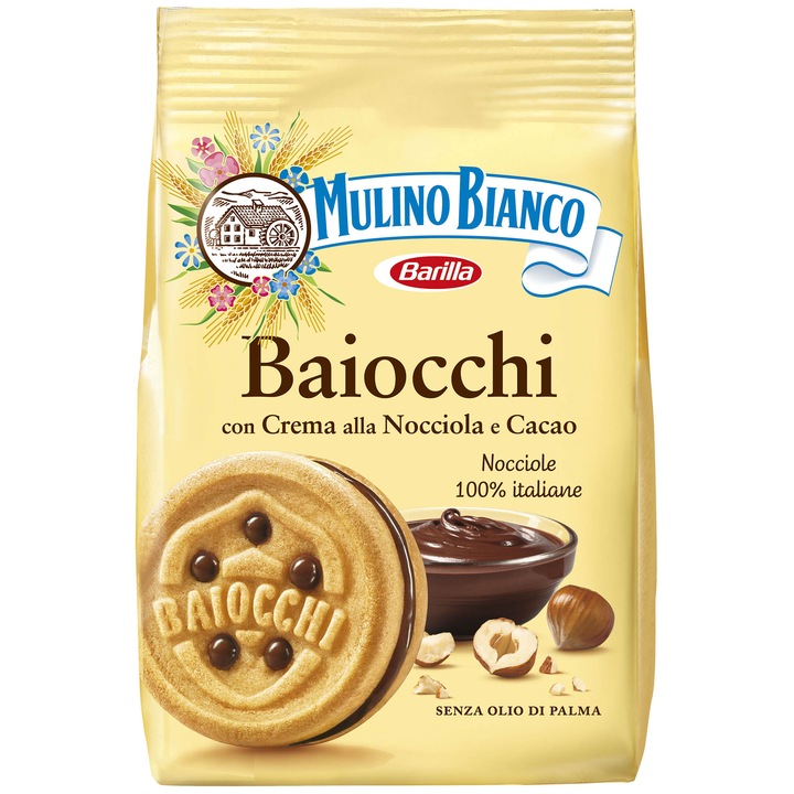 Biscuiti cu crema de cacao si alune de padure Mulino Bianco Baiocchi, 260g