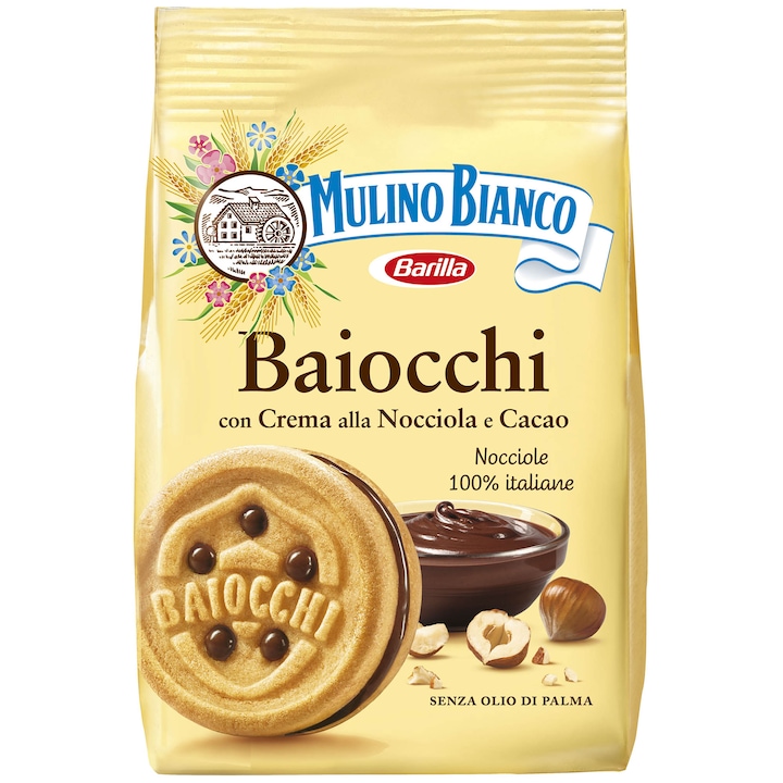 Biscuiti cu crema de cacao si alune de padure Mulino Bianco Baiocchi, 260g