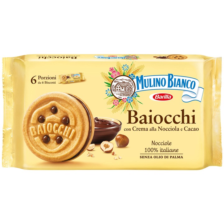 Biscuiti cu crema de cacao si alune de padure Mulino Bianco Baiocchi, 336g