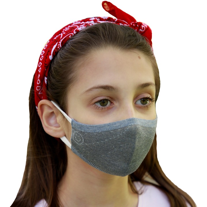 Защитна маска за многократна употреба, с външен слой от сребърна тел, 3 слоя, деца, синя