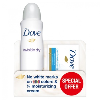 Pachet Promo Dove: Deodorant Invisible Dry, 150 ml + Sapun Gentle Exfoliating, 100 g Pachet Promo Dove: Deodorant Invisible Dry, 150 ml + Sapun Gentle Exfoliating, 100 g