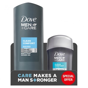 Pachet Promo Dove Men+ Clean Comfort: Deodorant stick, 50 ml + Gel de dus, 250 ml Pachet Promo Dove Men+ Clean Comfort: Deodorant stick, 50 ml + Gel de dus, 250 ml