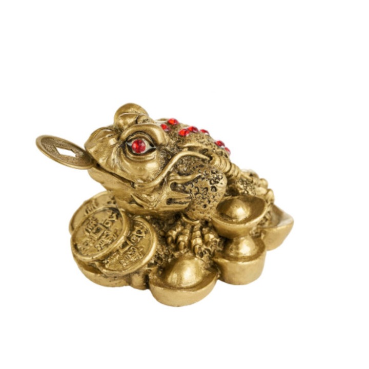 Broasca raioasa Feng Shui GOBI cu pietre rosii si monede, talisman pentru bani, noroc in dragoste si de bogatie in casa, 55 mm
