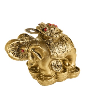 Elefant auriu cu trompa in sus si broasca banilor GOBI , amuleta Feng Shui pentru bogatie si indepartare de obstacole Elefant auriu cu trompa in sus si broasca banilor GOBI , amuleta Feng Shui pentru bogatie si indepartare de obstacole