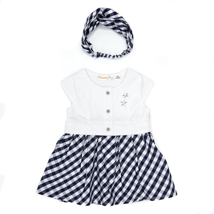 Rochie Babybol fete, jeans combinat cu poplin la fusta, bumbac, Alb/Albastru, 104 CM