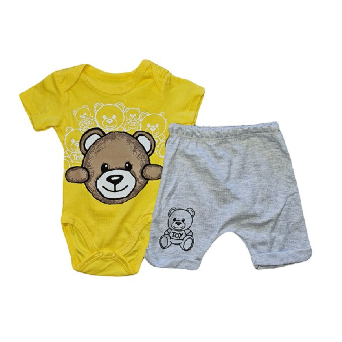 Set Body maneca scurta cu Pantaloni scurti, 2 piese, Imprimeu Ursulet