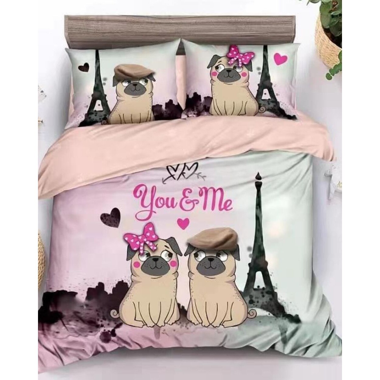 Set Lenjerie Finet Satinat Gros cu 2 Fete, 6 Piese, Pat 2 Persoane, You & Me