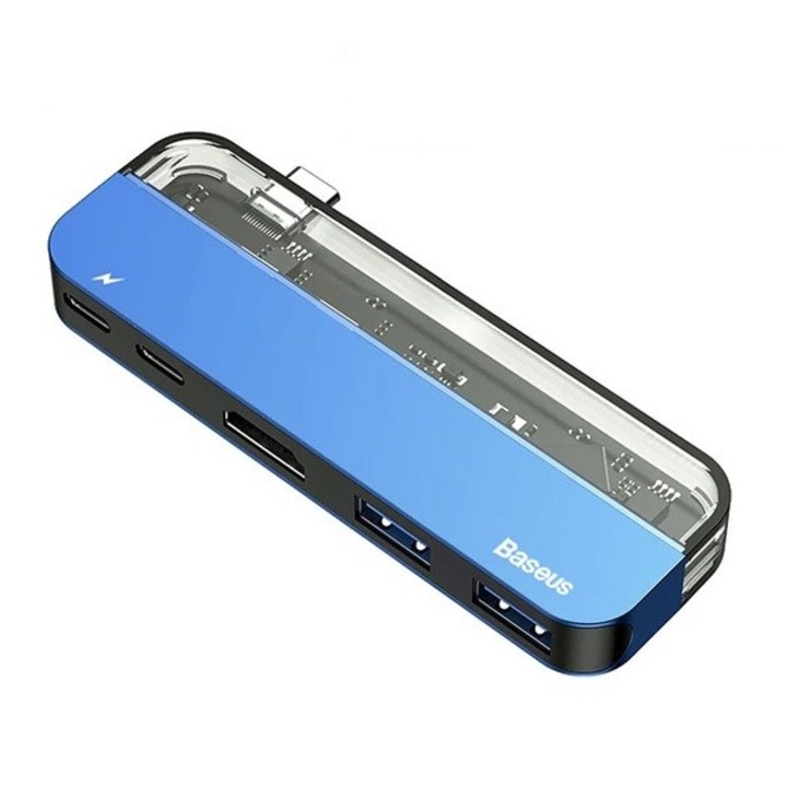 Baseus Transparent Series USB-C Hub CAHUB-TD03 - мултифункционален хъб за свързване на допълнителна периферия за устройства с USB-C (син)