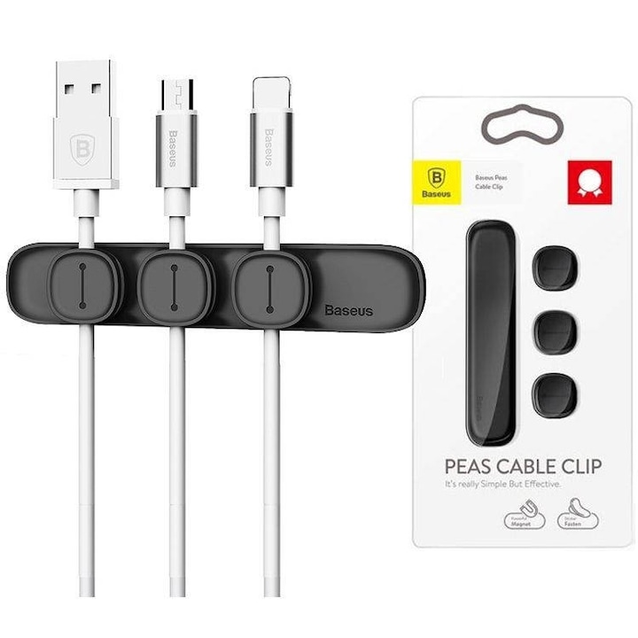 Mагнитен органайзер за кабели Baseus Peas Magnetic Cable Clip Holder, черен