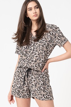 ESPRIT Bodywear, Pijama cu buzunar pe piept Diandrah, Maro camel/Negru/Alb ESPRIT Bodywear, Pijama cu buzunar pe piept Diandrah, Maro camel/Negru/Alb