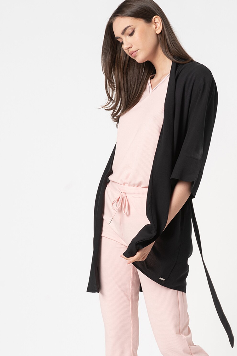 ESPRIT Bodywear, Halat de viscoza Diandrah, Negru