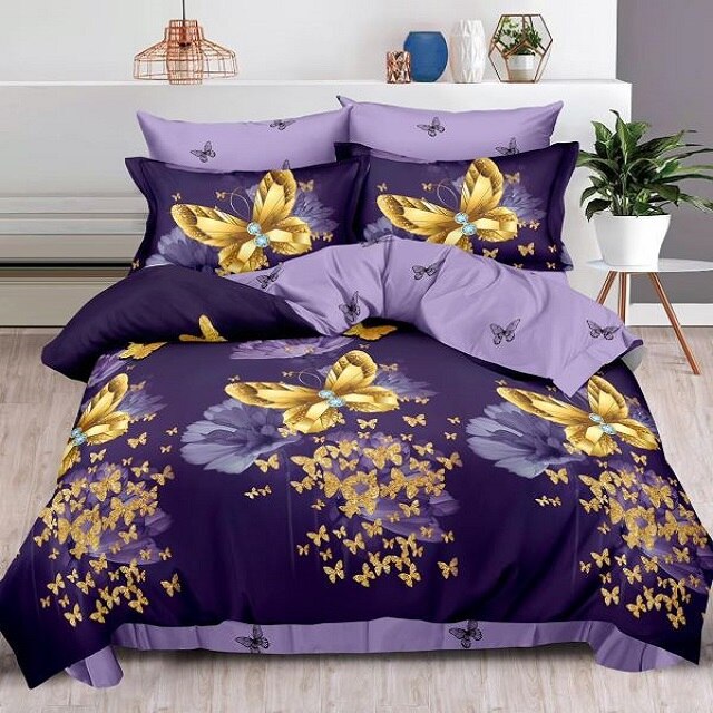 Lenjerie de pat dublu, 230 x 220 cm, bumbac satinat, 6 piese, Casa de Vis, R60-346