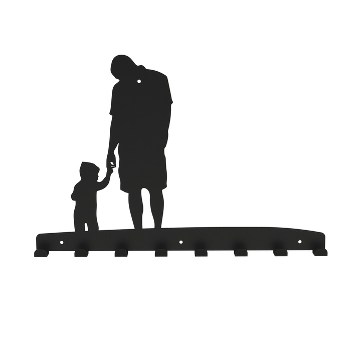 Cuier metalic Tata cu copil - model 4235, Negru, 58x39.5x2.8 cm