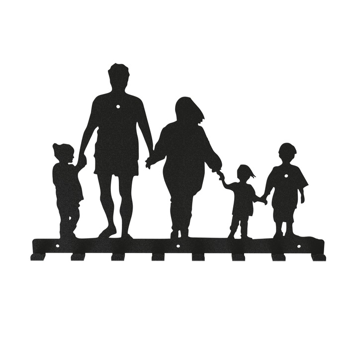 Cuier metalic Plimbare in familie - model 4233, Negru, 58x38.7x2.8 cm