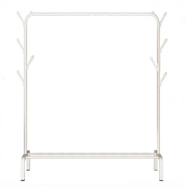Dulap haine suport umerase, cuier lateral si suport incaltaminte cu cadru metalic, alb, buz