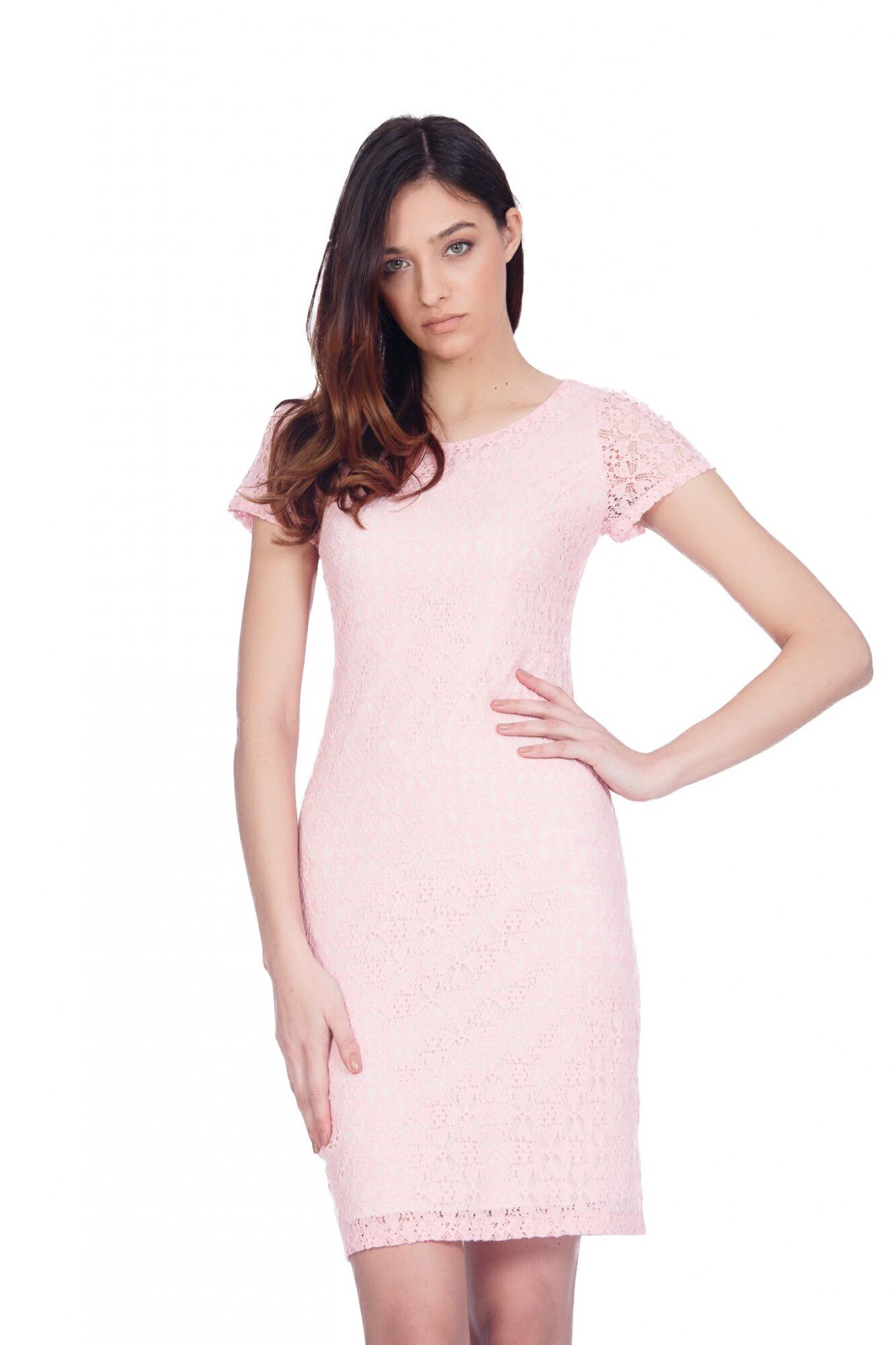 Rochie midi BE YOU din dantela, Roz