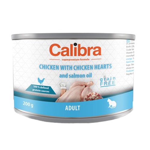 Hrana umeda pentru pisici, Calibra Adult, Pui si Inimi de Pui, 200g