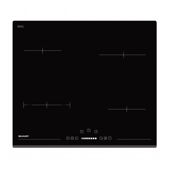 Котлон за вграждане Sharp KH6V08BS00EU, Стъклокерамика, 5900 W, 4 зони за готвене, 60 см, Сензорно управление, Функция таймер