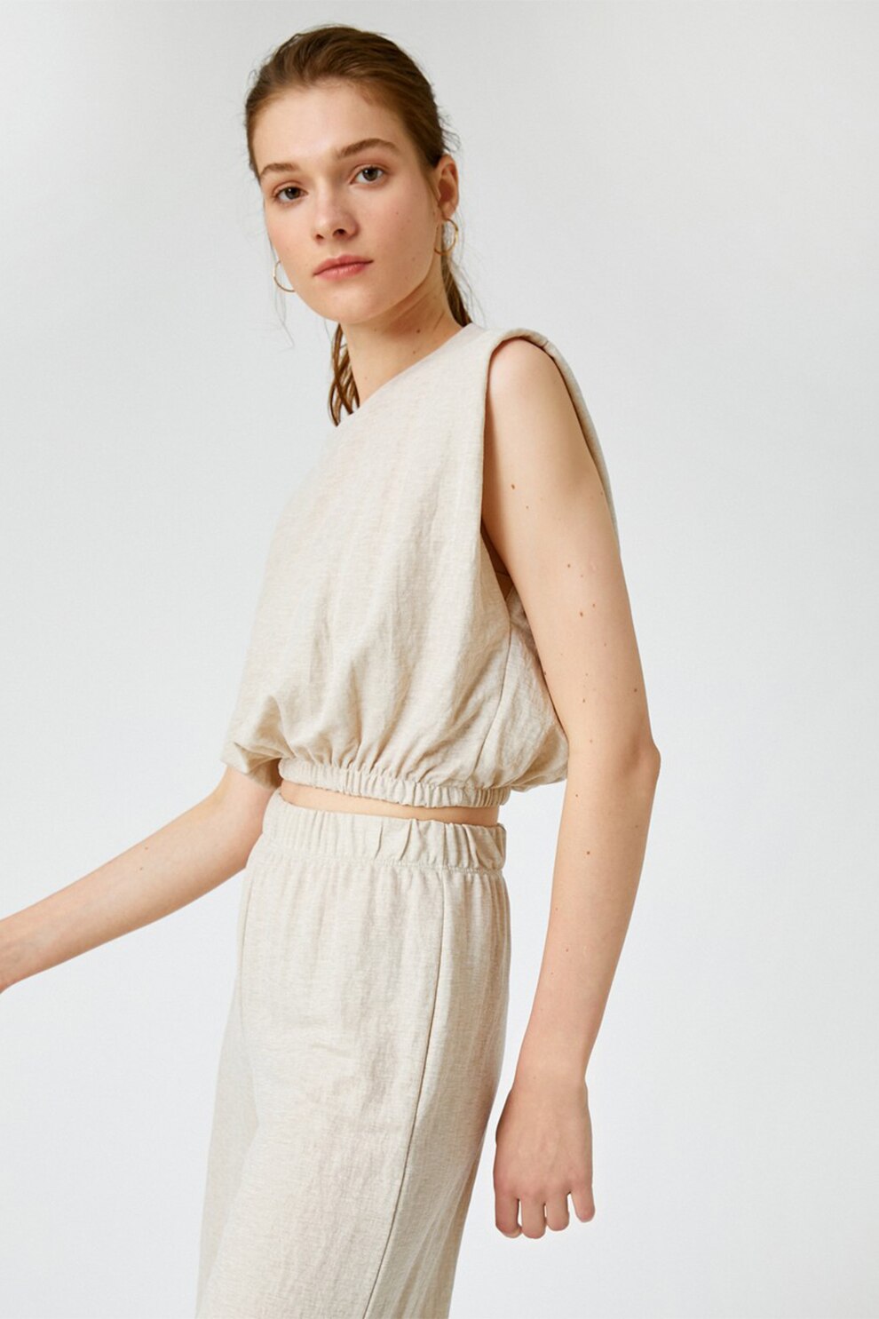 KOTON, Top crop cu terminatie elastica, Gri deschis melange