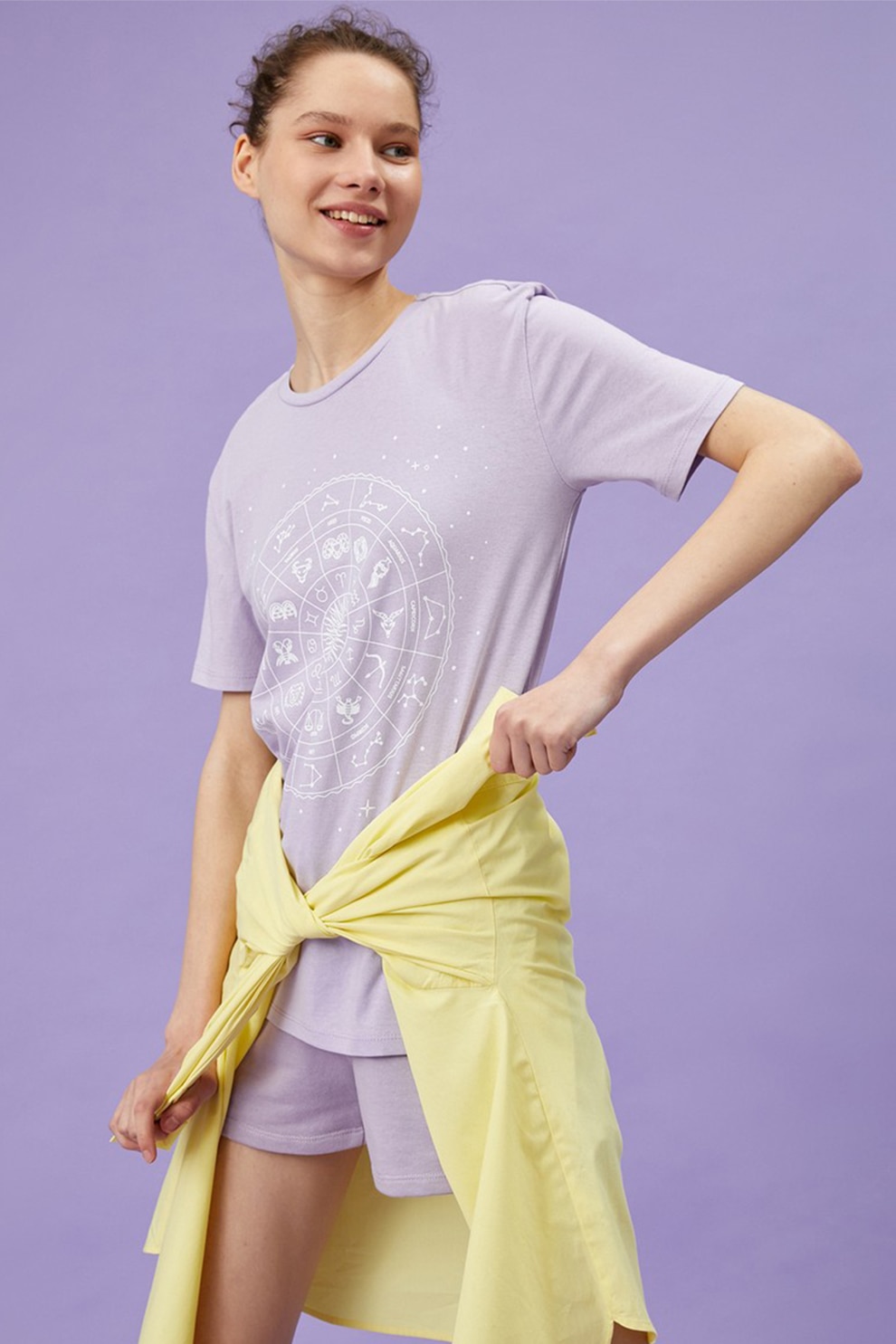 KOTON, Tricou lung cu imprimeu, Lila, XS