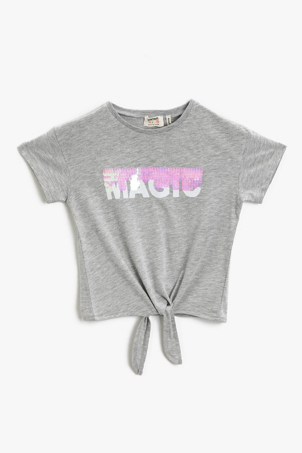 KOTON, Tricou crop cu aplicatii cu paiete, Gri melange