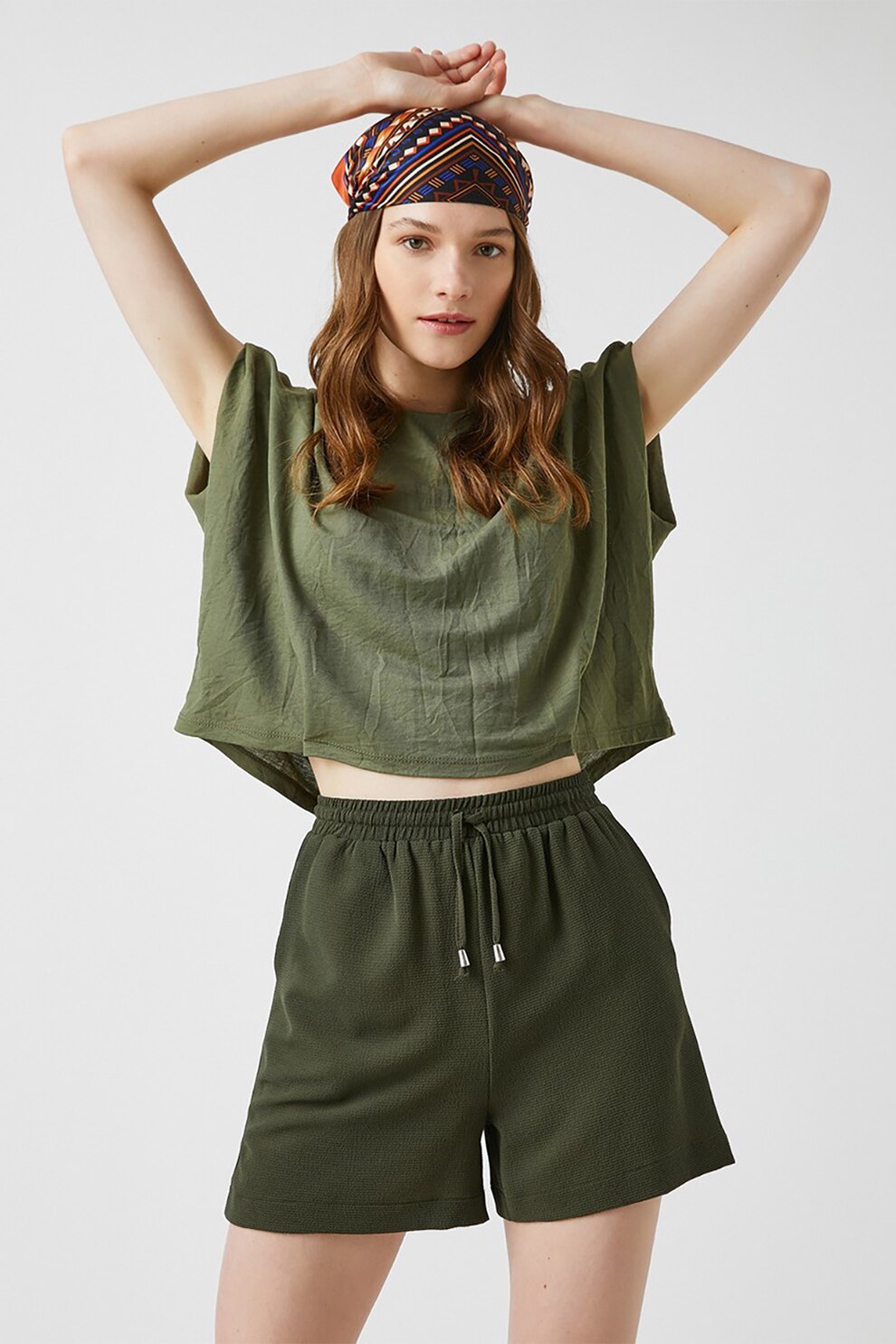 KOTON, Tricou crop lejer, Verde militar, XL