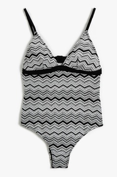 KOTON, Costum de baie intreg cu decolteu in V, Negru/Gri, XS KOTON, Costum de baie intreg cu decolteu in V, Negru/Gri, XS