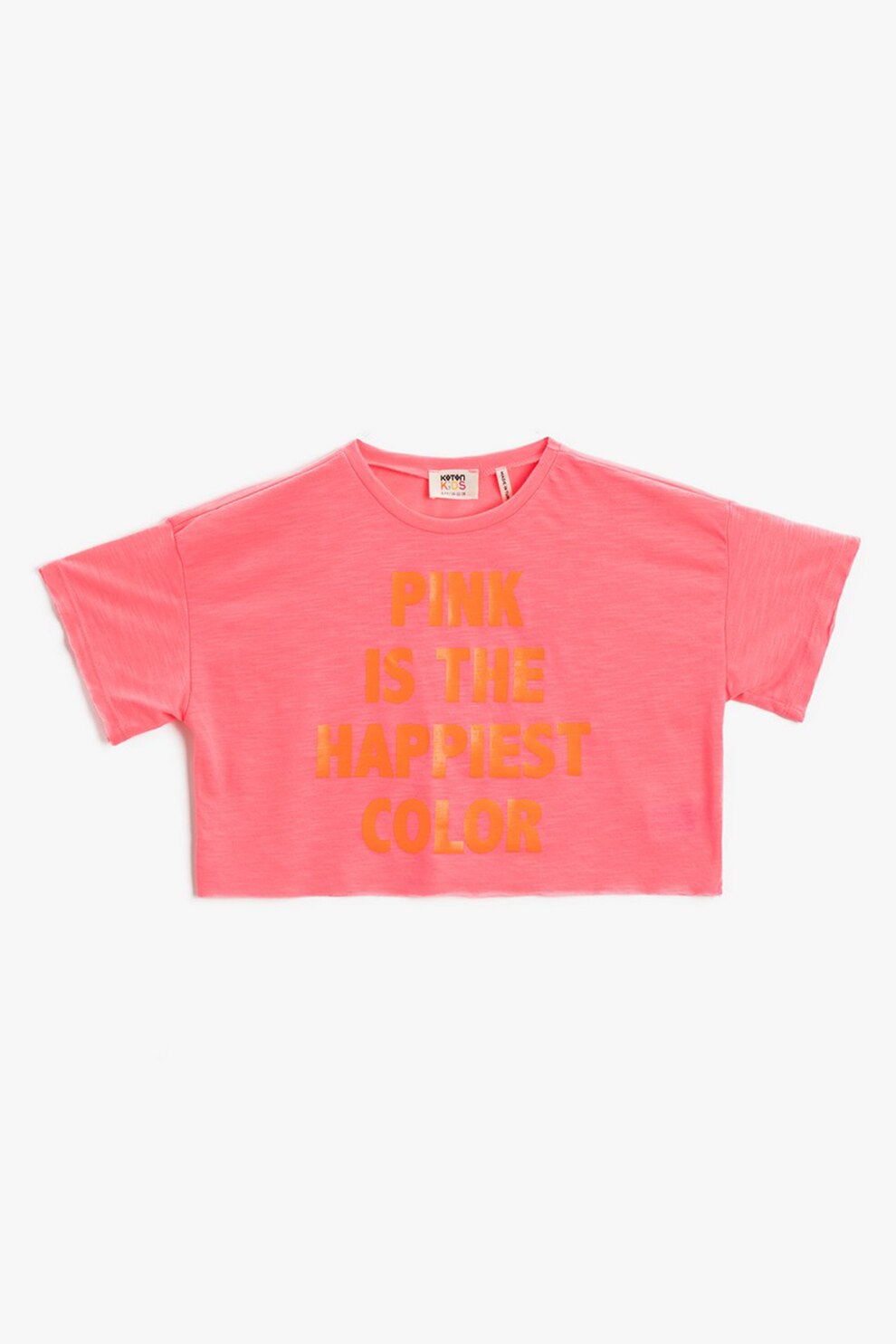 KOTON, Tricou cu decolteu la baza gatului si imprimeu text, Roz/Oranj