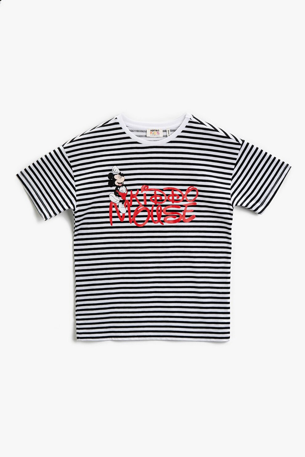 KOTON, Tricou din bumbac cu imprimeu si maneci cazute, Alb/Negru/Rosu