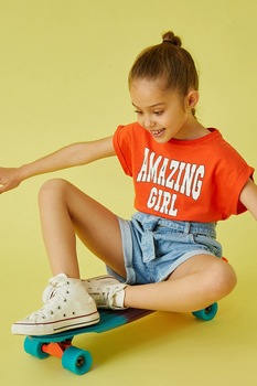 KOTON, Tricou cu imprimeu text, Oranj/Alb, 110-116 CM KOTON, Tricou cu imprimeu text, Oranj/Alb, 110-116 CM