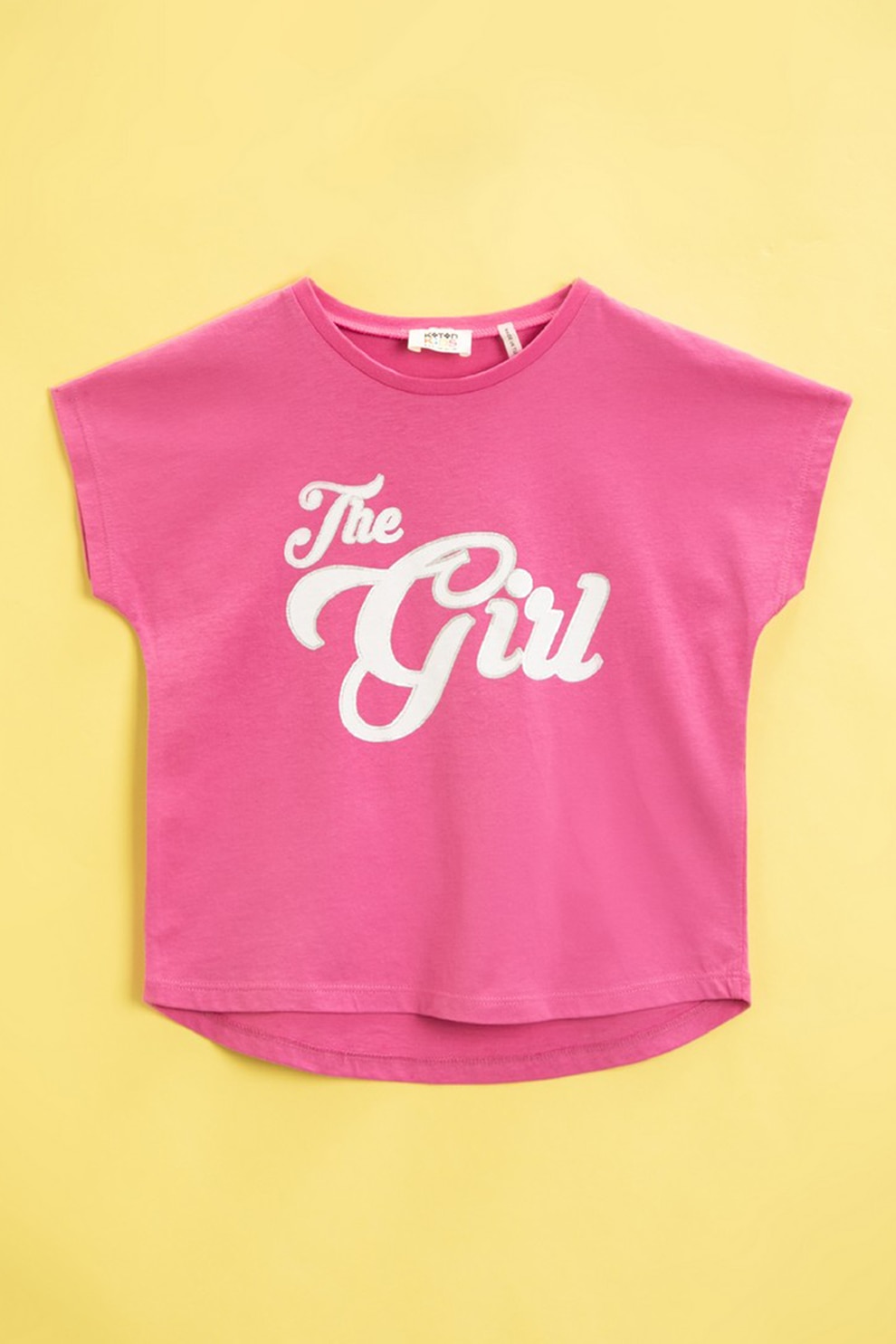 KOTON, Tricou din bumbac cu imprimeu text, Roz/Alb