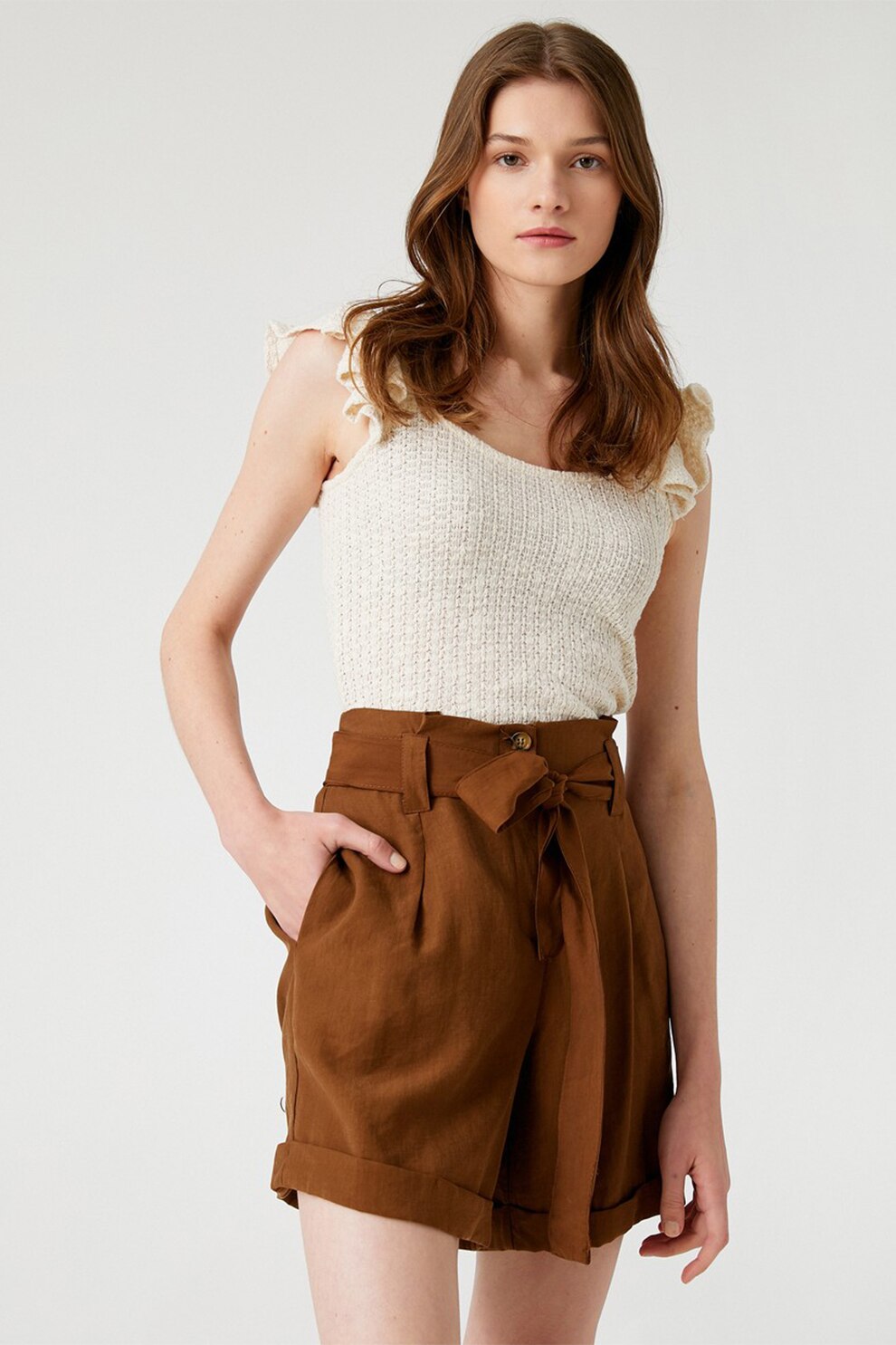 KOTON, Top din amestec de bumbac, Alb prafuit, XL