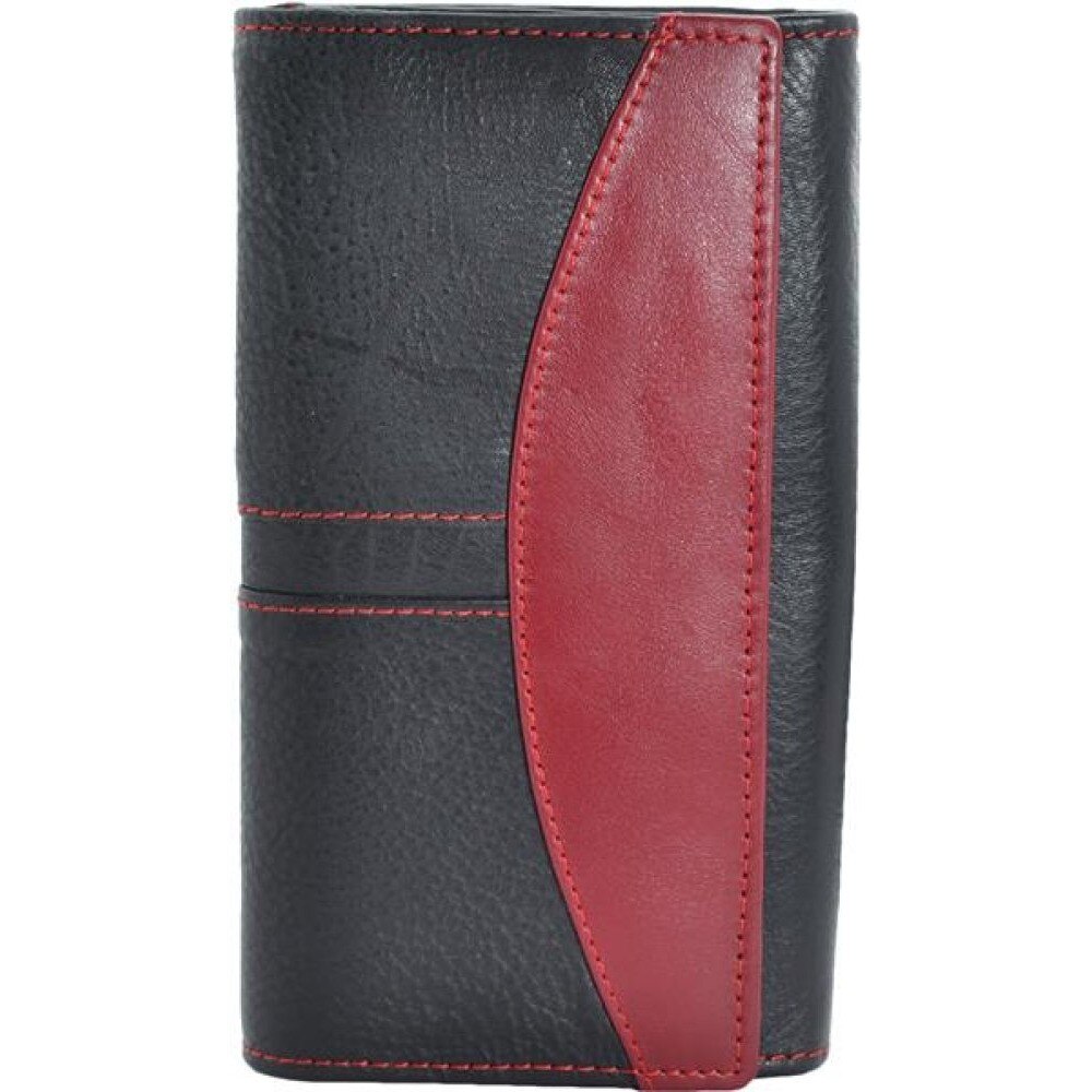 Portofel dama, negru rosu, piele naturala, 18 x 9,5 cm, L240