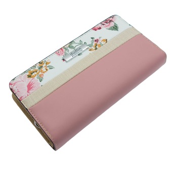 Portofel de dama, Dudlin, din piele ecologica, 19 x 10 x 3.5 cm, Roz cu floricele - PR394 Portofel de dama, Dudlin, din piele ecologica, 19 x 10 x 3.5 cm, Roz cu floricele - PR394